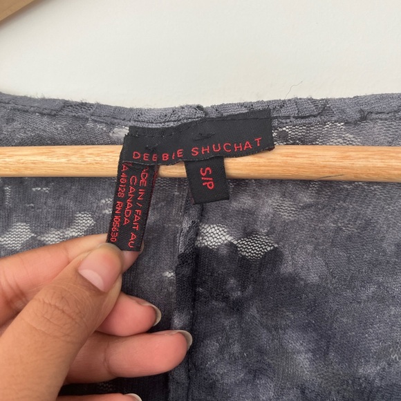 #23 Vintage grey black long sleeve asymmetrical lace top v-neck made in canada - Picture 3 of 5